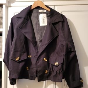 Black Cropped Trench Jacket 2XL